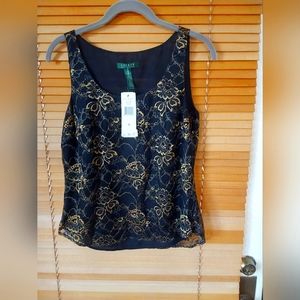🎄🤶 Ralph Lauren gold and black lace shell nwt